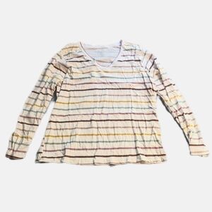 Womens Long Sleeve Tshirt V-neck Striped